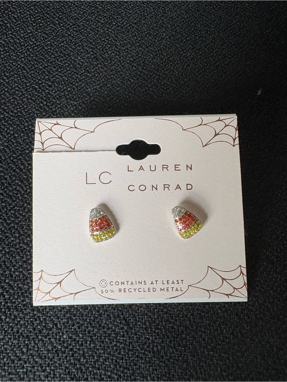 LC Lauren Conrad Candy Corn Crystal Stud Earrings in Orange, Yellow, White